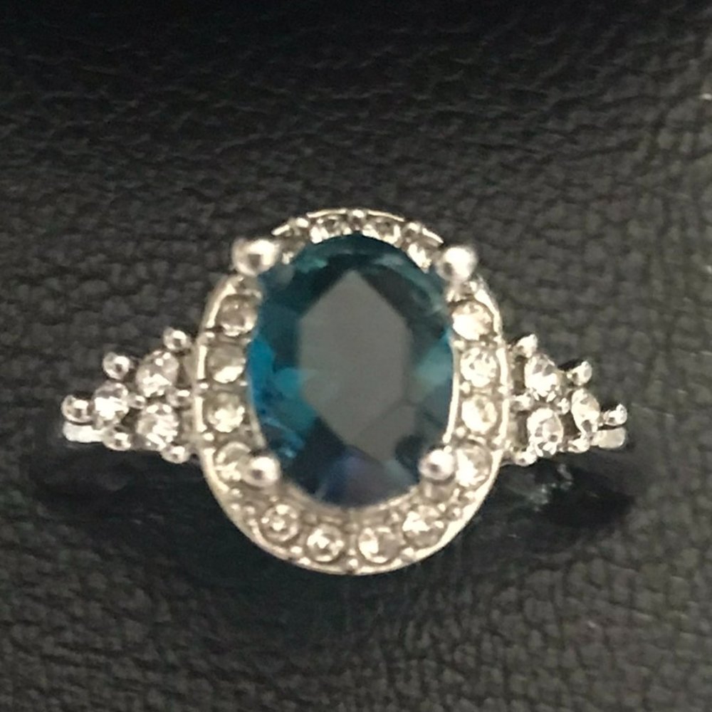 Sterling 925 Sliver Blue Sapphire Ring Women's Luxury Engagement WeddingFashion
